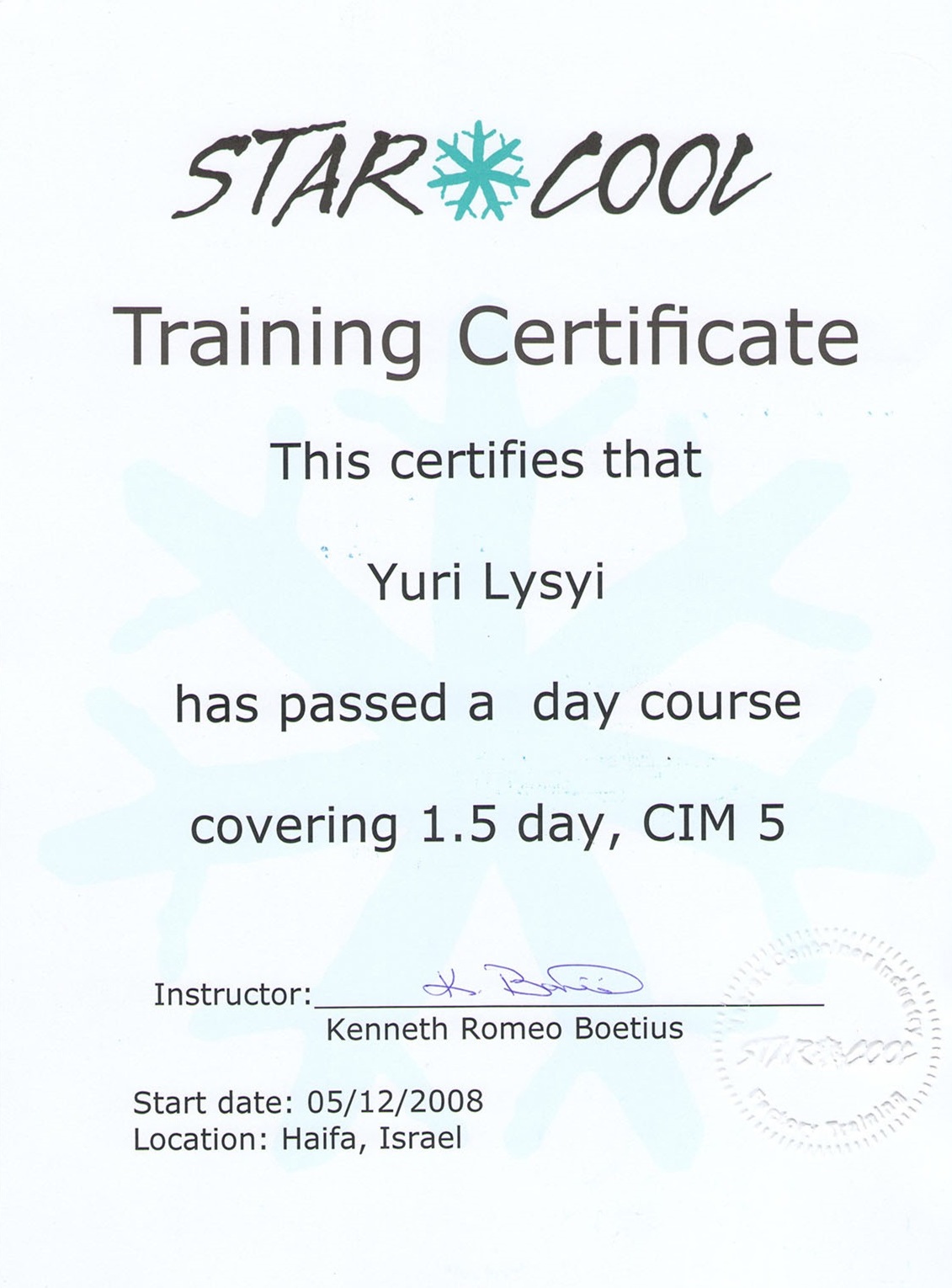 Certificats Starcool