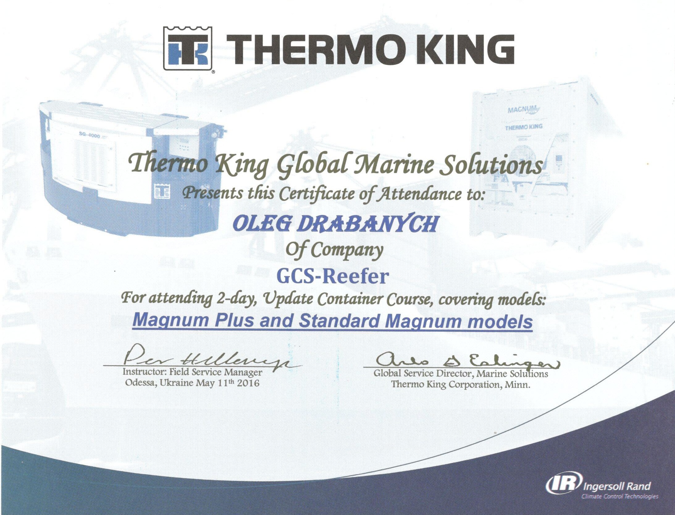 Сертификаты Thermo King | Thermo King Certificates | Certificados Thermo King | شهادات Thermo King | Certificats Thermo King